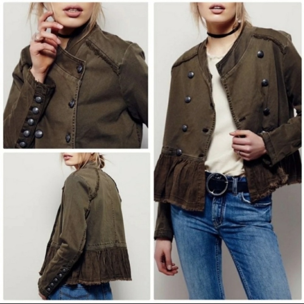 Free People Military Jacket ruffle raw hem